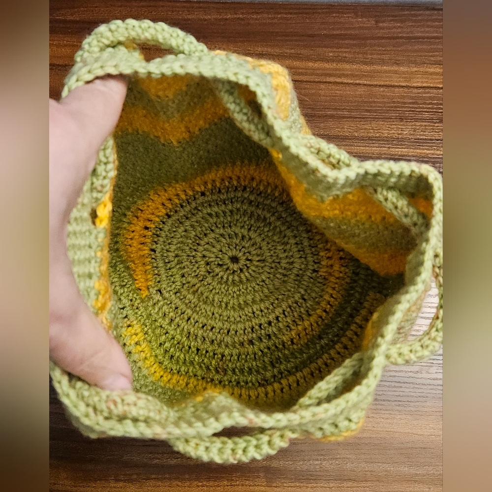 Crochet Drawstring Backpack - Yellow & Green - Picture 6 of 6